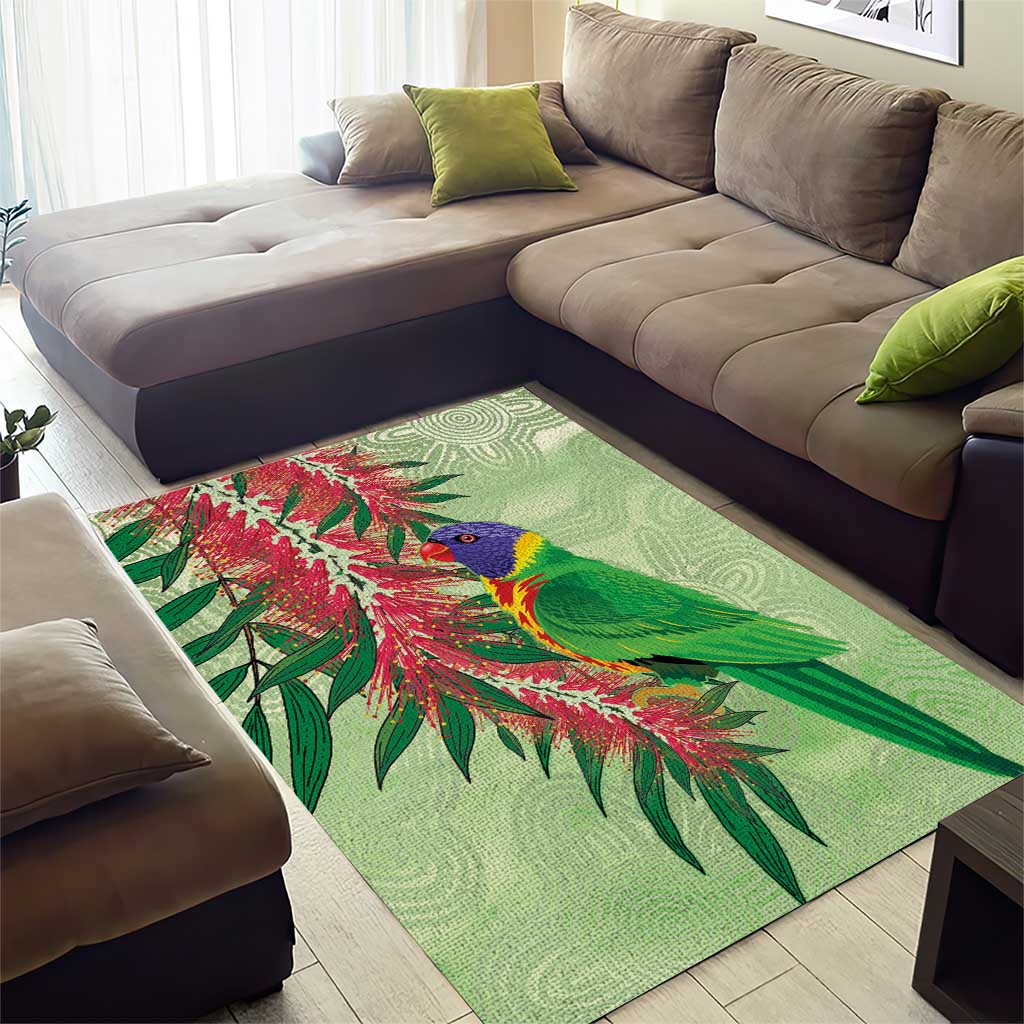 Australia Bottlebrush And Lorikeets Area Rug Aboriginal Art - Watercolor Style - Vibe Hoodie Shop