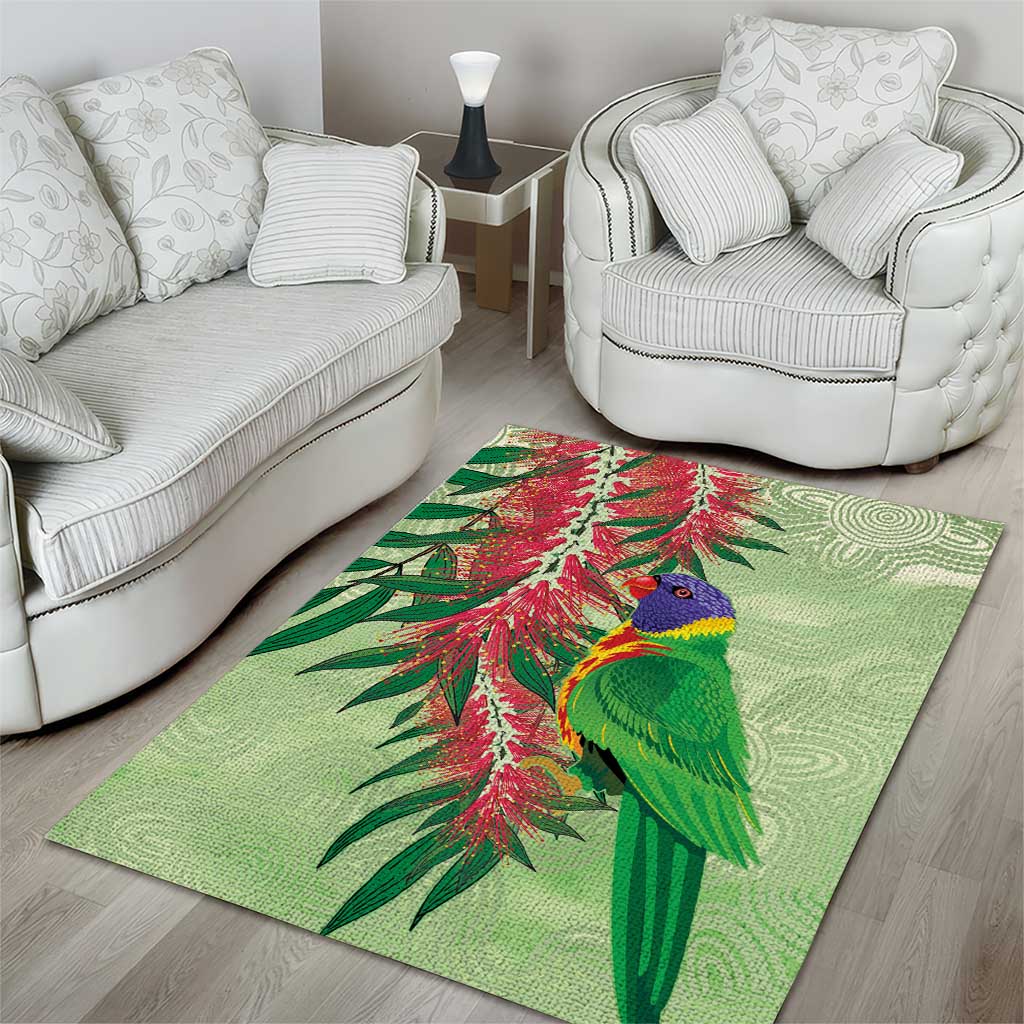 Australia Bottlebrush And Lorikeets Area Rug Aboriginal Art - Watercolor Style - Vibe Hoodie Shop