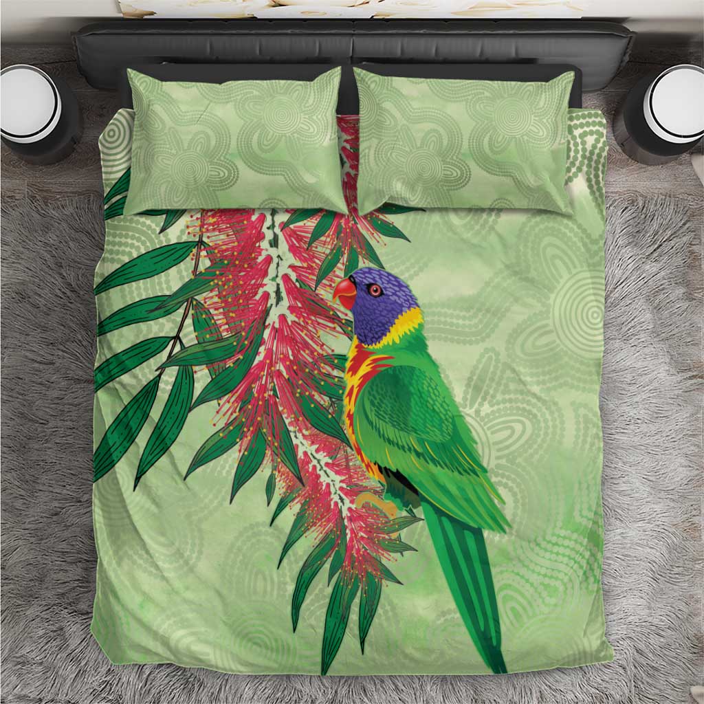 Australia Bottlebrush And Lorikeets Bedding Set Aboriginal Art - Watercolor Style - Vibe Hoodie Shop