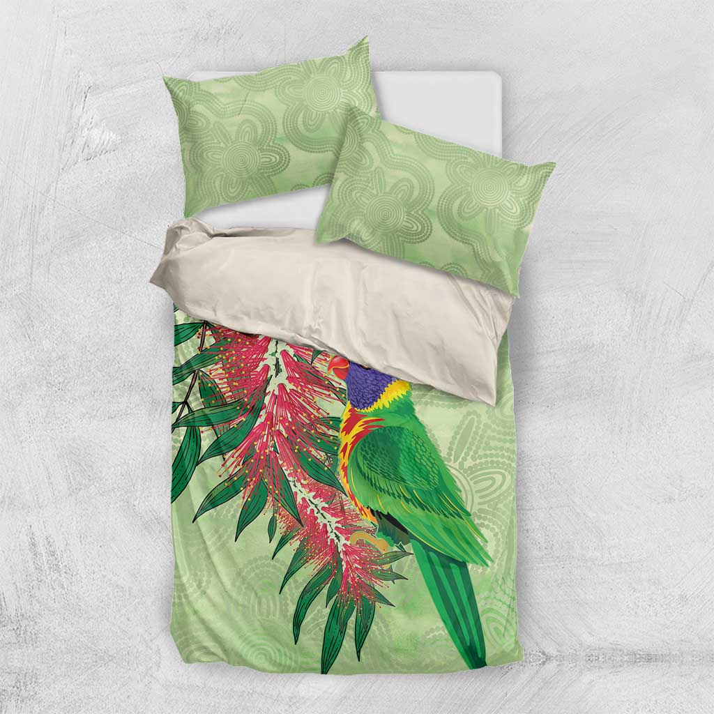 Australia Bottlebrush And Lorikeets Bedding Set Aboriginal Art - Watercolor Style - Vibe Hoodie Shop