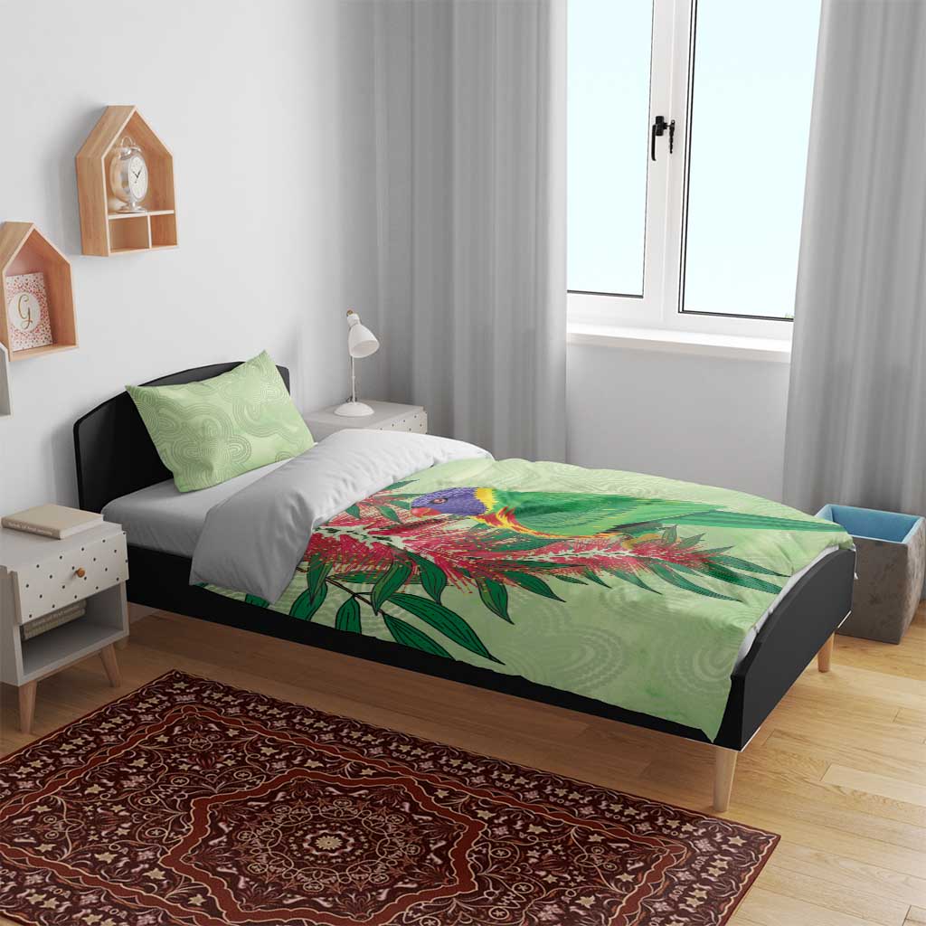 Australia Bottlebrush And Lorikeets Bedding Set Aboriginal Art - Watercolor Style - Vibe Hoodie Shop