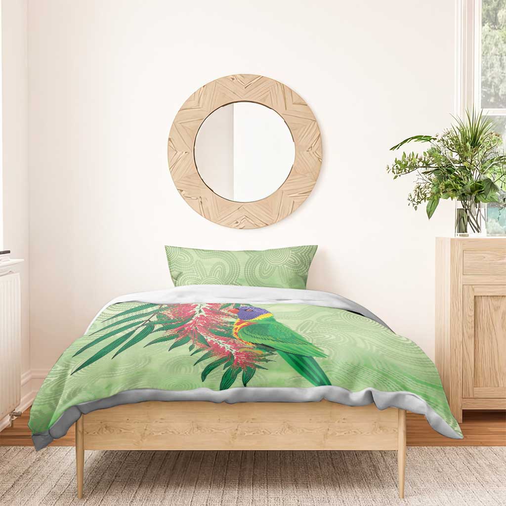 Australia Bottlebrush And Lorikeets Bedding Set Aboriginal Art - Watercolor Style - Vibe Hoodie Shop