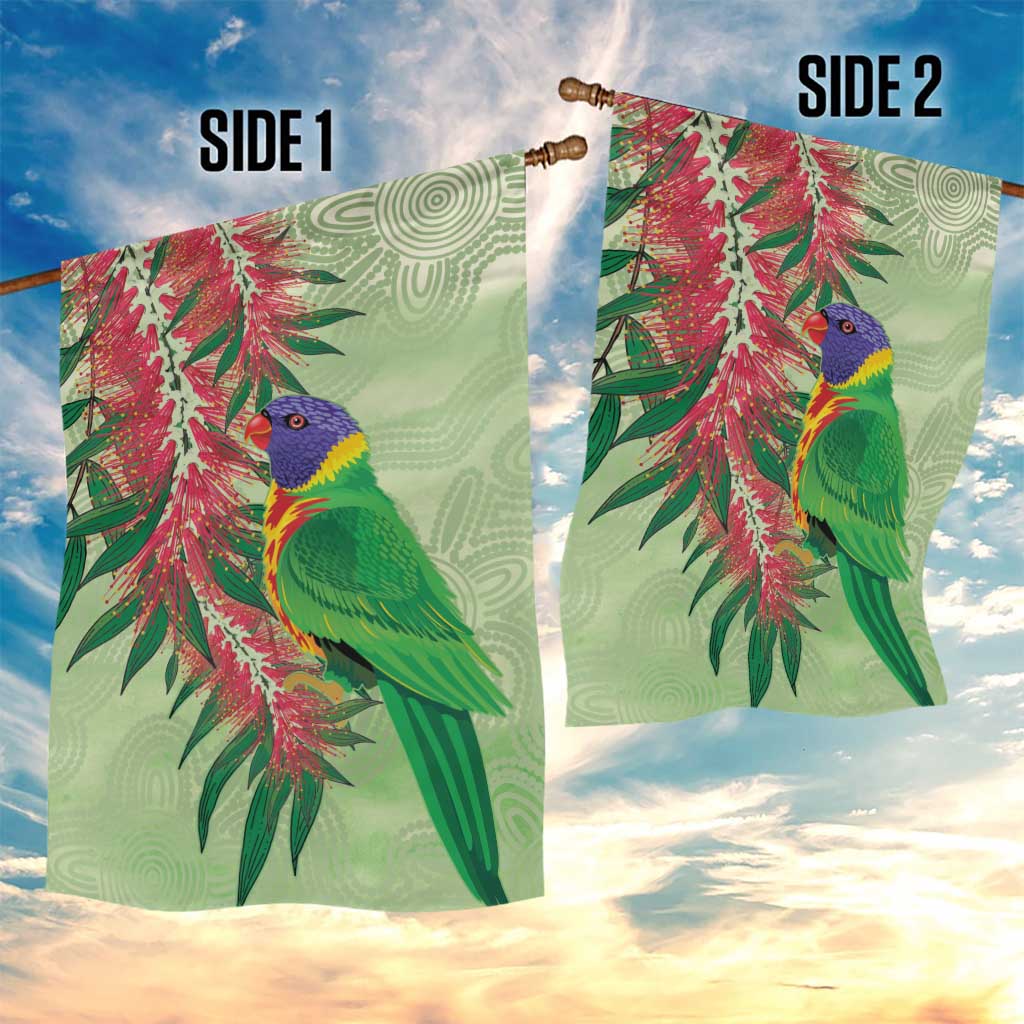 Australia Bottlebrush And Lorikeets Garden Flag Aboriginal Art - Watercolor Style - Vibe Hoodie Shop