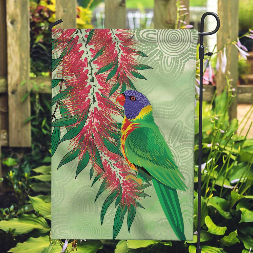 Australia Bottlebrush And Lorikeets Garden Flag Aboriginal Art - Watercolor Style - Vibe Hoodie Shop