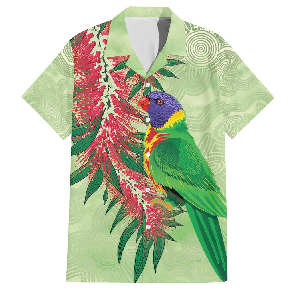 Australia Bottlebrush And Lorikeets Hawaiian Shirt Aboriginal Art - Watercolor Style - Vibe Hoodie Shop