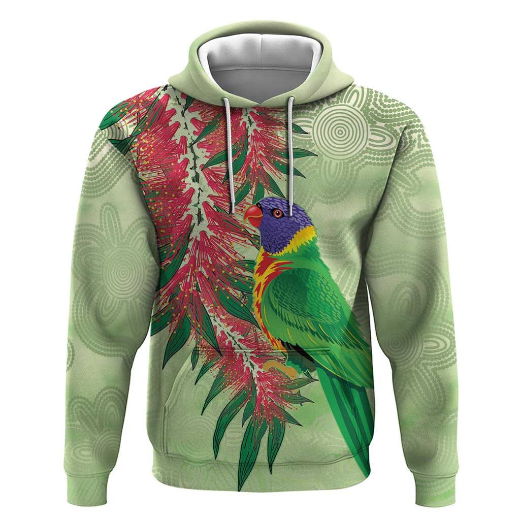 Australia Bottlebrush And Lorikeets Hoodie Aboriginal Art - Watercolor Style - Vibe Hoodie Shop