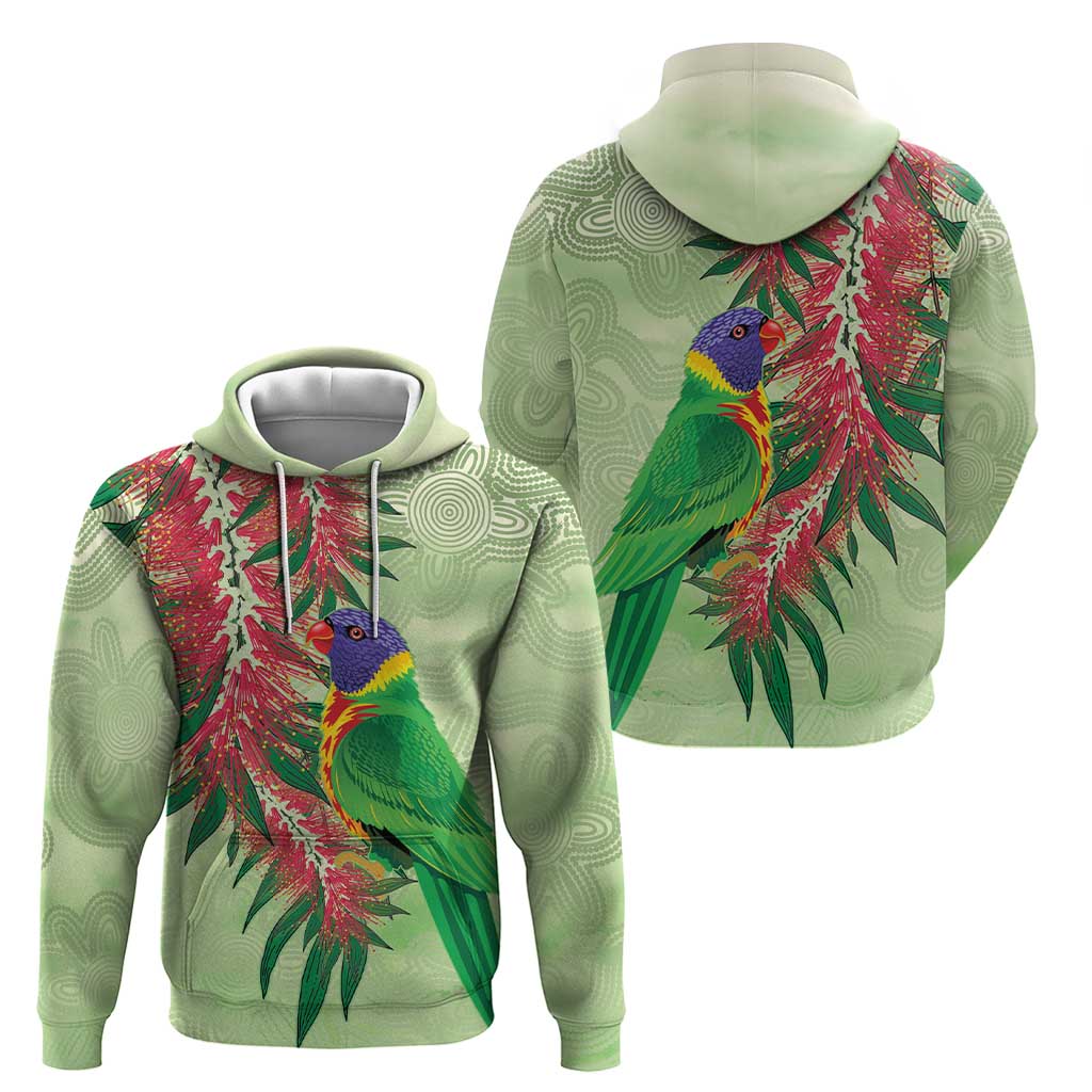 Australia Bottlebrush And Lorikeets Hoodie Aboriginal Art - Watercolor Style - Vibe Hoodie Shop