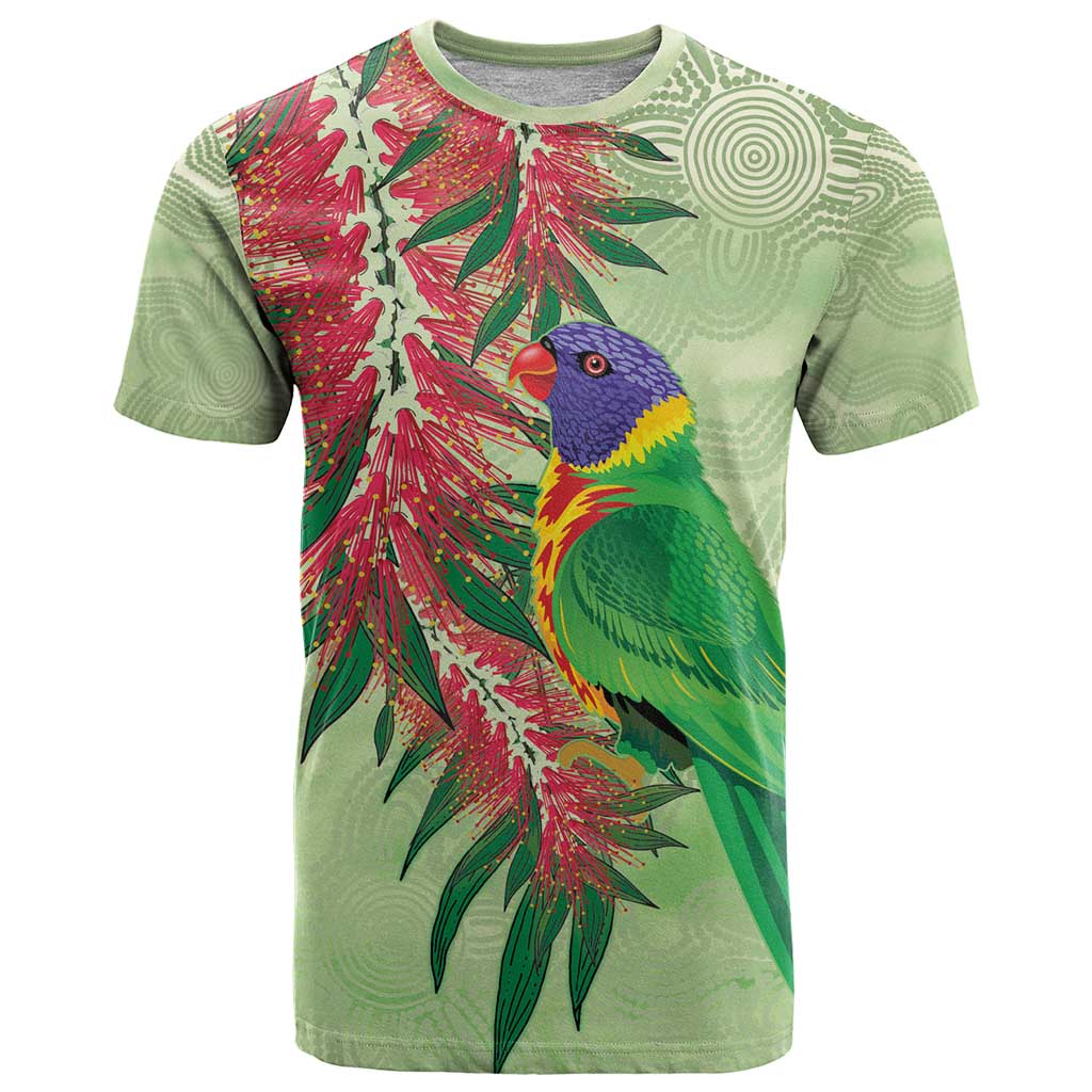 Australia Bottlebrush And Lorikeets T Shirt Aboriginal Art - Watercolor Style - Vibe Hoodie Shop