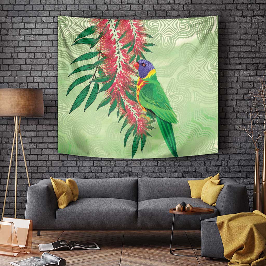 Australia Bottlebrush And Lorikeets Tapestry Aboriginal Art - Watercolor Style - Vibe Hoodie Shop