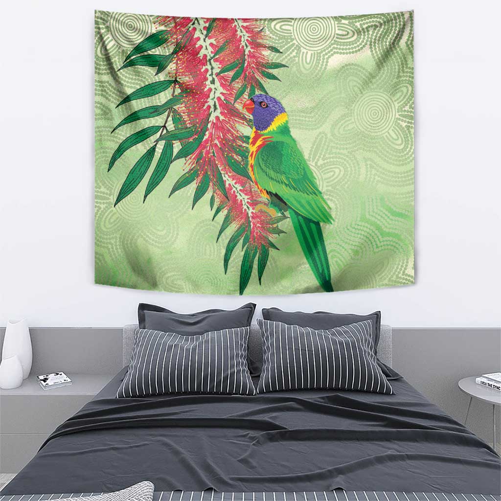 Australia Bottlebrush And Lorikeets Tapestry Aboriginal Art - Watercolor Style - Vibe Hoodie Shop