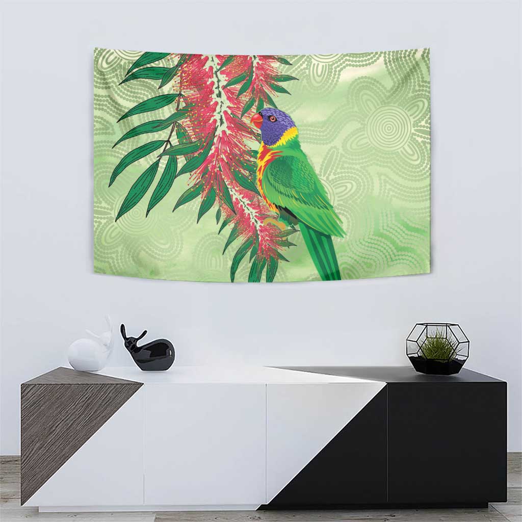 Australia Bottlebrush And Lorikeets Tapestry Aboriginal Art - Watercolor Style - Vibe Hoodie Shop