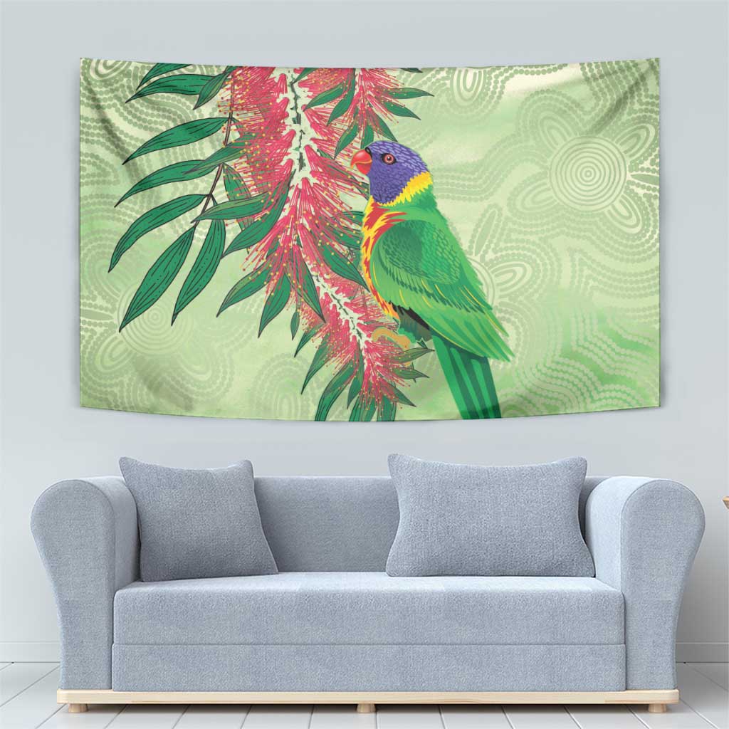 Australia Bottlebrush And Lorikeets Tapestry Aboriginal Art - Watercolor Style - Vibe Hoodie Shop