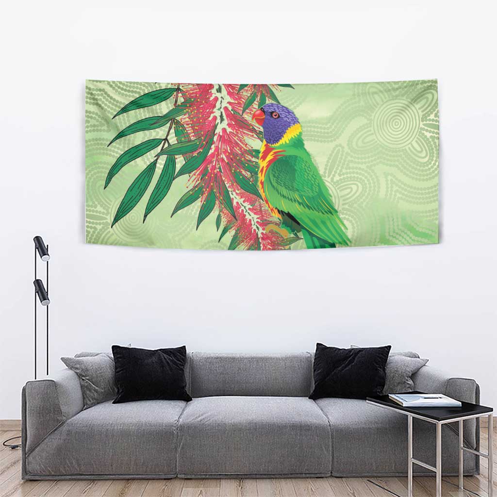 Australia Bottlebrush And Lorikeets Tapestry Aboriginal Art - Watercolor Style - Vibe Hoodie Shop