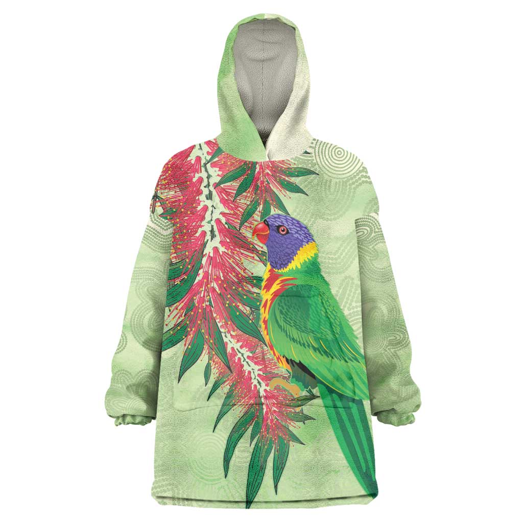 Australia Bottlebrush And Lorikeets Wearable Blanket Hoodie Aboriginal Art - Watercolor Style - Vibe Hoodie Shop