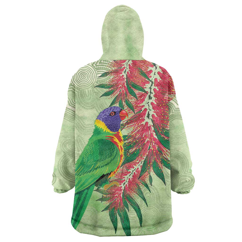 Australia Bottlebrush And Lorikeets Wearable Blanket Hoodie Aboriginal Art - Watercolor Style - Vibe Hoodie Shop