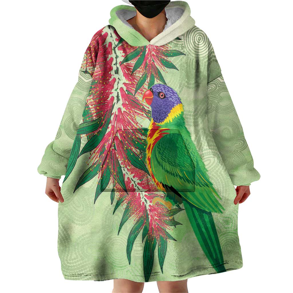 Australia Bottlebrush And Lorikeets Wearable Blanket Hoodie Aboriginal Art - Watercolor Style - Vibe Hoodie Shop