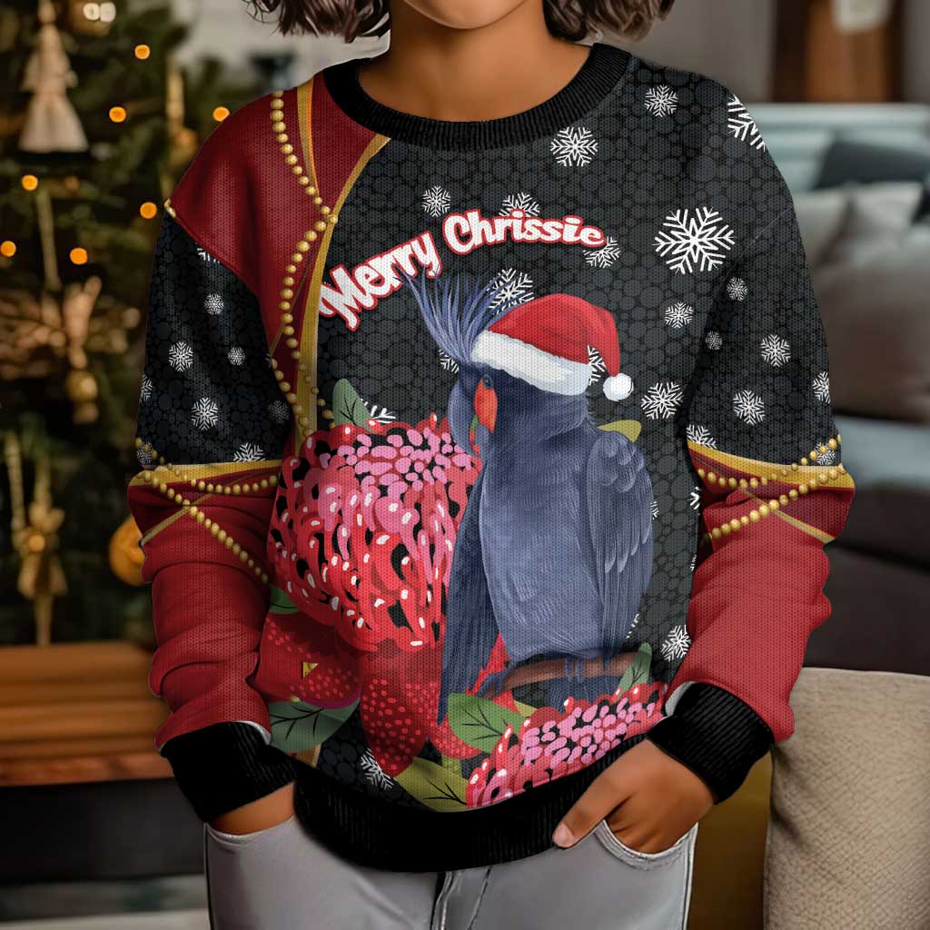 Australia Palm Cockatoo Christmas Kid Ugly Christmas Sweater Probosciger Aterrimus Waratah Merry Chrissie - Vibe Hoodie
