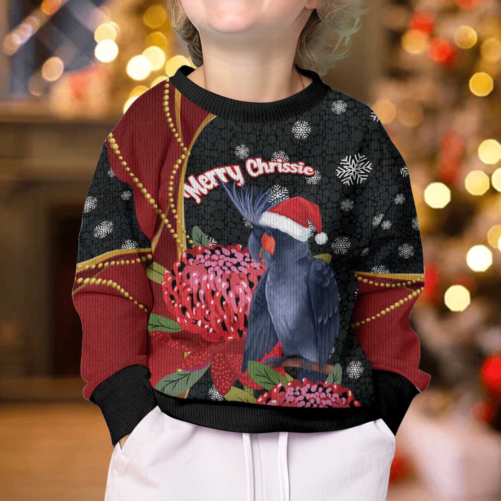 Australia Palm Cockatoo Christmas Kid Ugly Christmas Sweater Probosciger Aterrimus Waratah Merry Chrissie - Vibe Hoodie