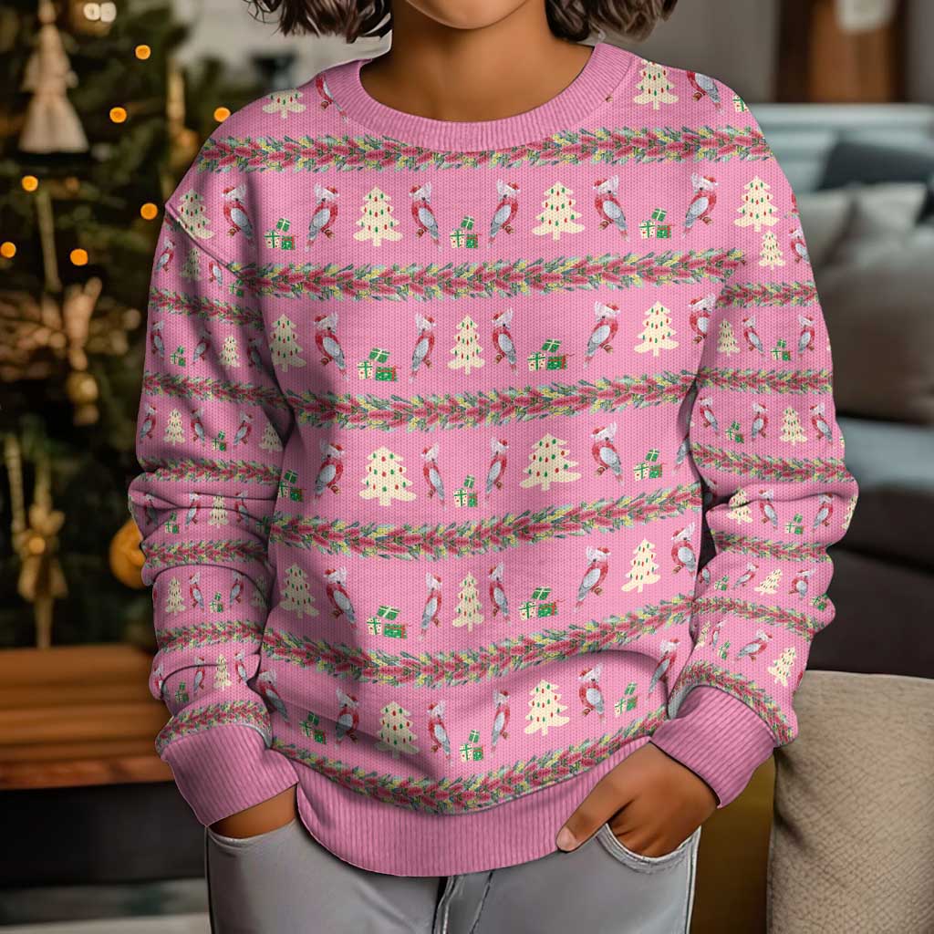 Australia Pink Galah Christmas Kid Ugly Christmas Sweater Eolophus Roseicapilla Bottlebrush Seamless - Vibe Hoodie