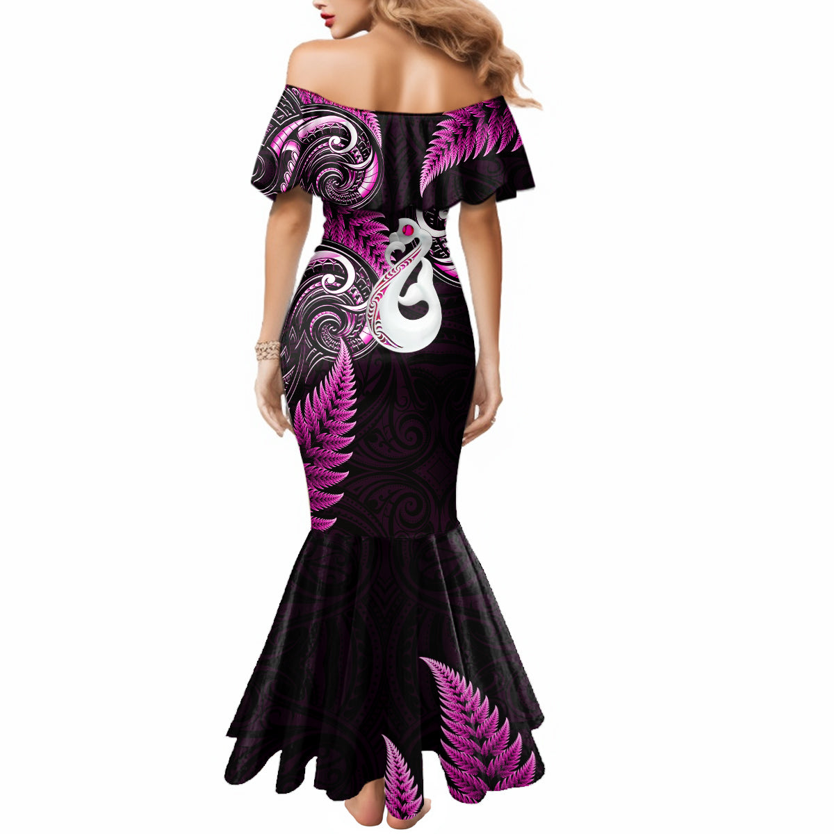 Personalised New Zealand Mermaid Dress Aotearoa Silver Fern With Manaia Maori Unique Pink LT14