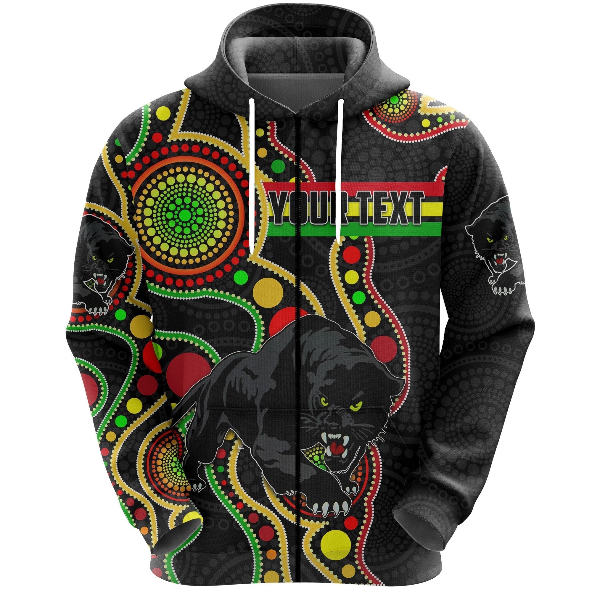 (Custom Personalised) Penrith Zip Hoodie Black Panthers Indigenous - Vibe Hoodie Shop