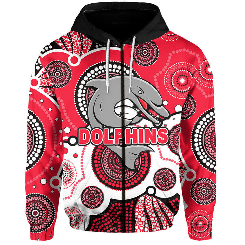 (Custom Personalised And Number) Dolphins Rugby Hoodie Aboriginal LT6 - Vibe Hoodie Shop