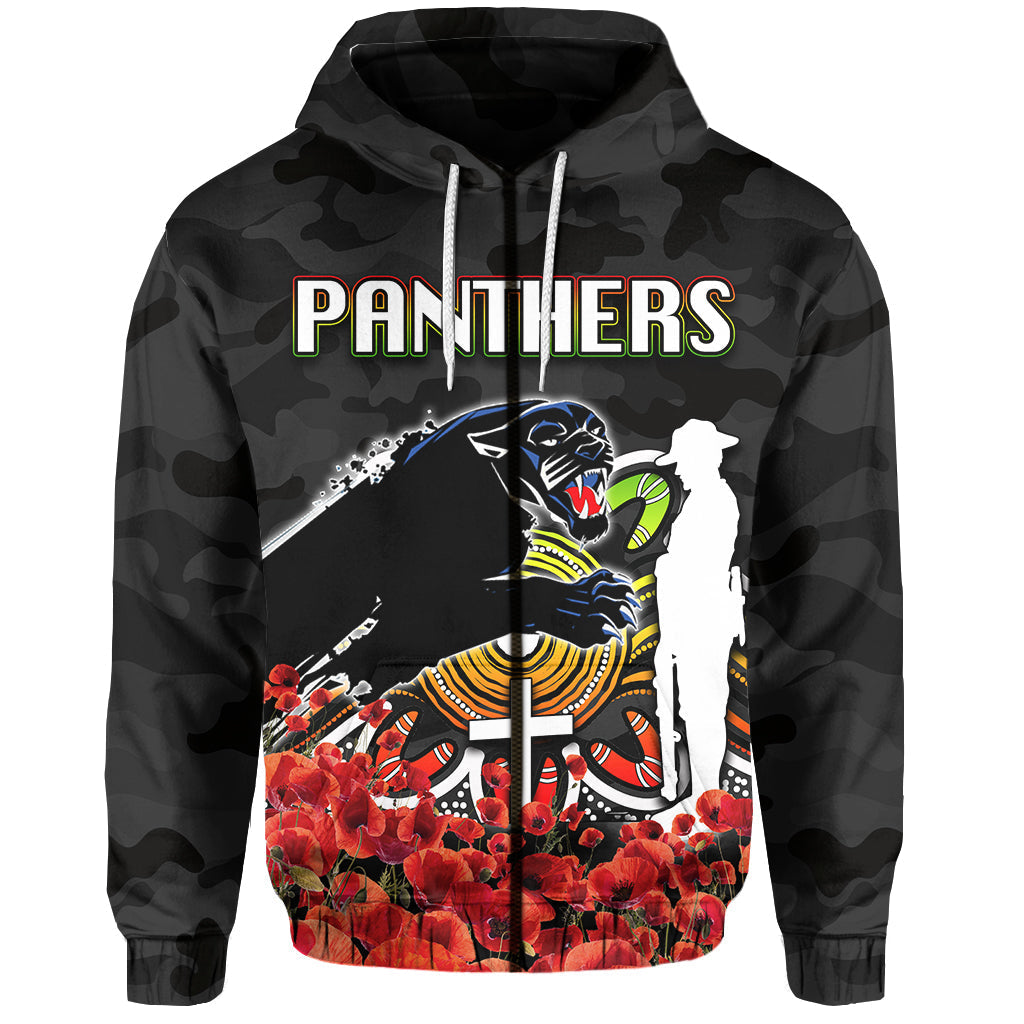 Penrith Panthers Hoodie ANZAC Day Poppy Flowers With Army Patterns LT6 - Vibe Hoodie Shop