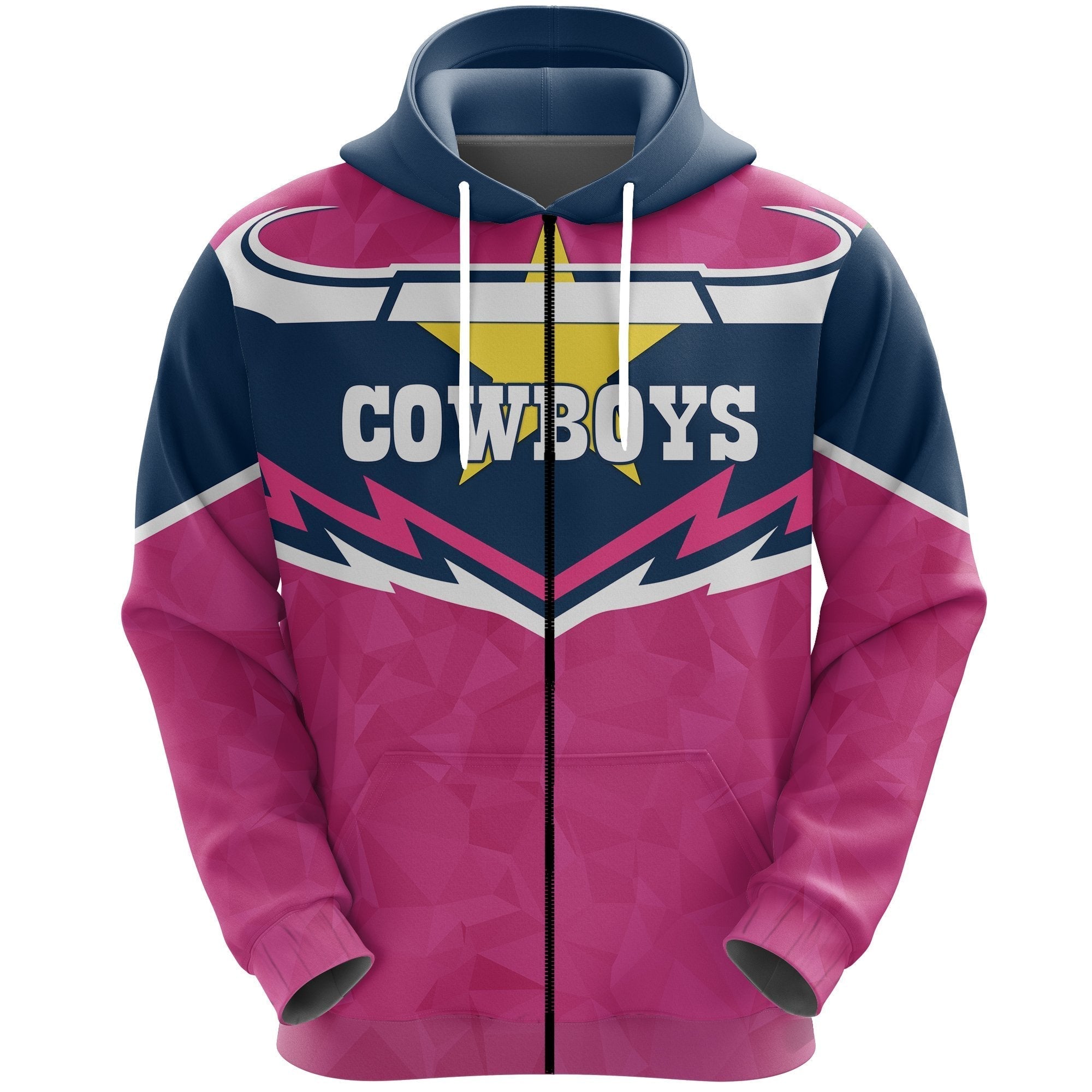 Cowboys Rugby Zip Hoodie Pink Version - Vibe Hoodie Shop