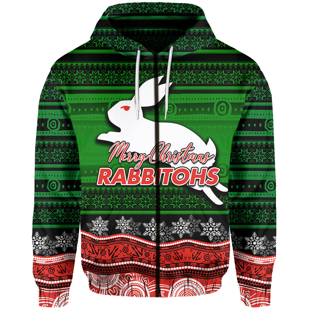 South Sydney Rabbitohs Zip Hoodie Christmas Mix Aboriginal No.1 LT6 - Vibe Hoodie Shop