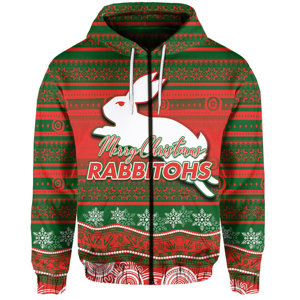 South Sydney Rabbitohs Zip Hoodie Christmas Mix Aboriginal No.2 LT6 - Vibe Hoodie Shop