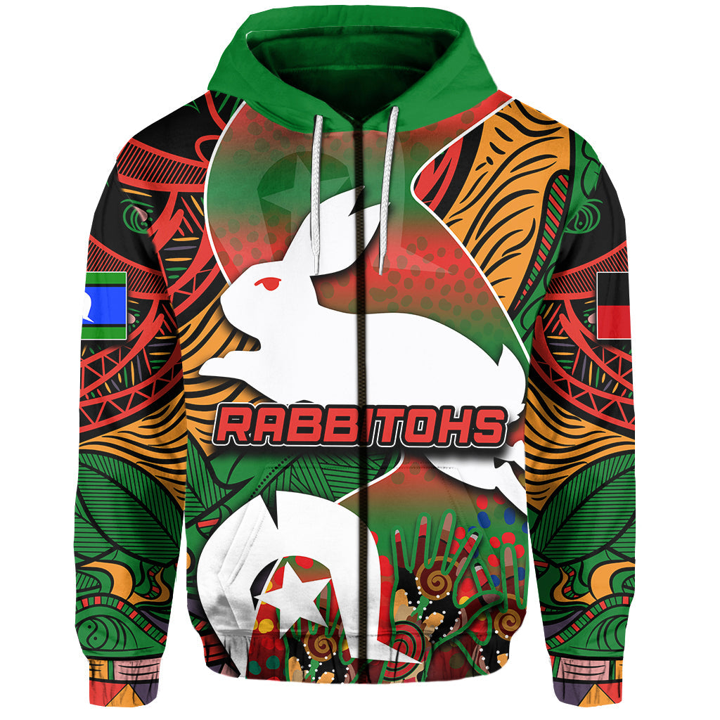 (Custom Personalised) NAIDOC Rabbitohs Zip Hoodie Torres Strait Islanders LT6 - Vibe Hoodie Shop