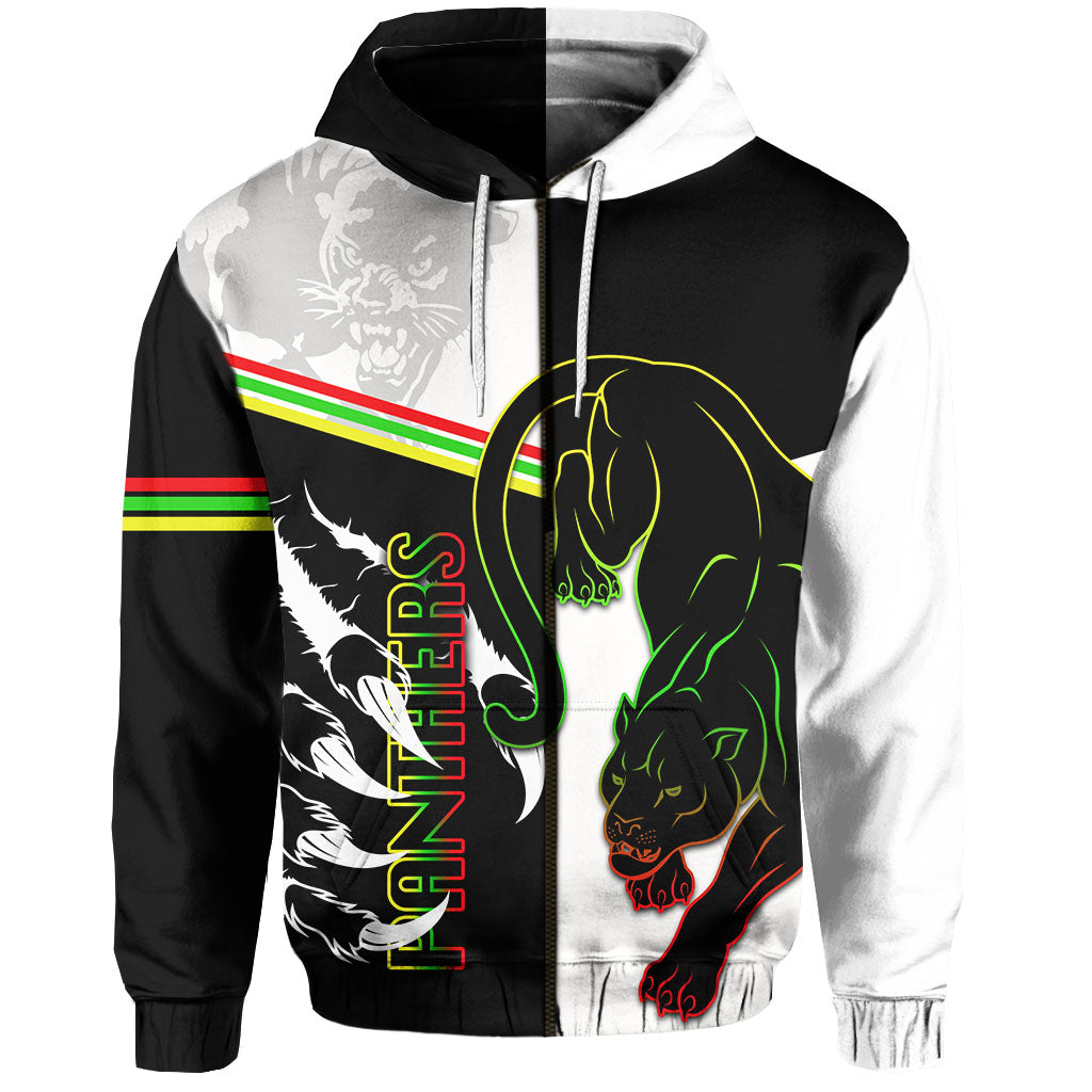 (Custom Personalised) Panthers Zip Hoodie Claws Half Black - White Style LT6 - Vibe Hoodie Shop