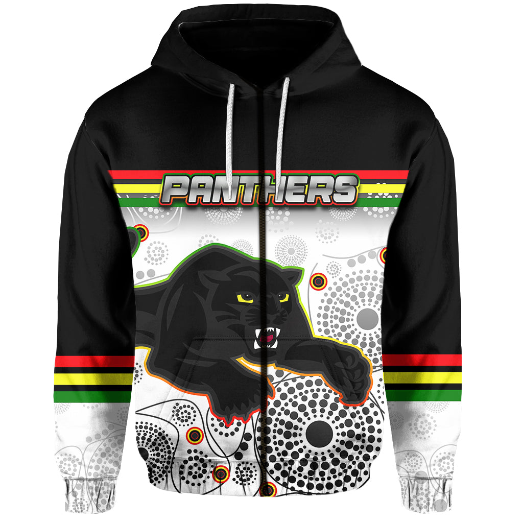 (Custom Personalised) Panthers Zip Hoodie Aboriginal Patterns White LT6 - Vibe Hoodie Shop