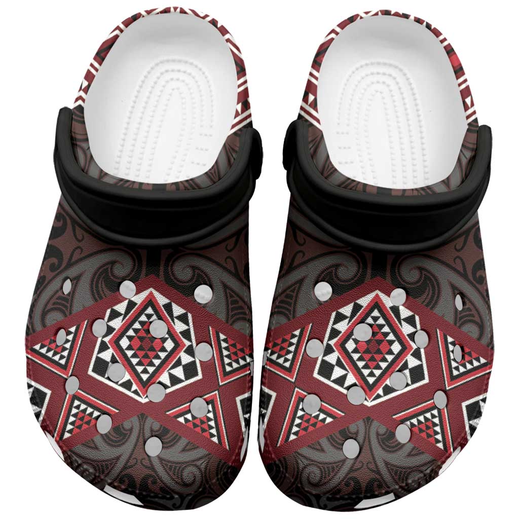 New Zealand Aotearoa Clogs Shoes Red Taniko Art Maori Pattern - Vibe Hoodie