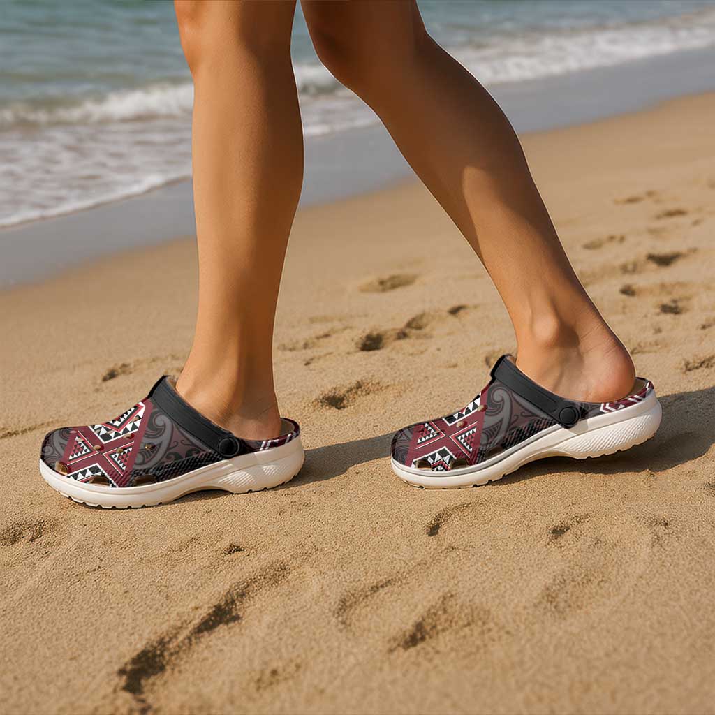 New Zealand Aotearoa Clogs Shoes Red Taniko Art Maori Pattern - Vibe Hoodie