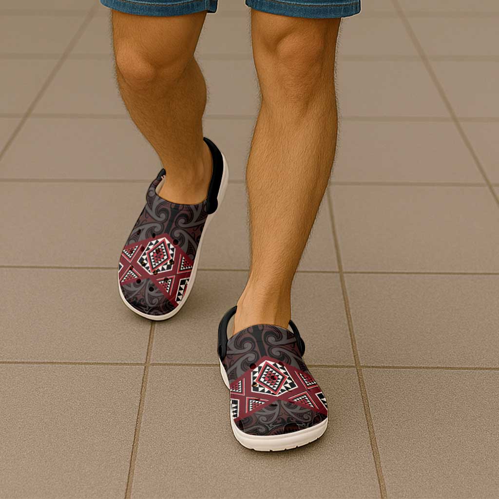 New Zealand Aotearoa Clogs Shoes Red Taniko Art Maori Pattern - Vibe Hoodie