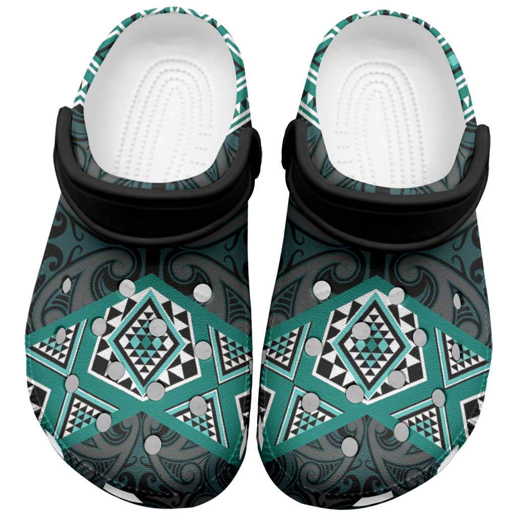 New Zealand Aotearoa Clogs Shoes Turquoise Taniko Art Maori Pattern - Vibe Hoodie