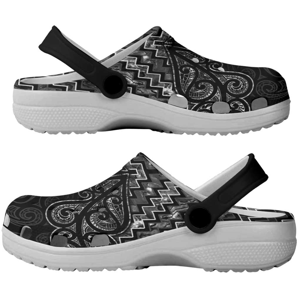 New Zealand Maori Clogs Shoes Poutama Manaia Black Paua Shell - Vibe Hoodie