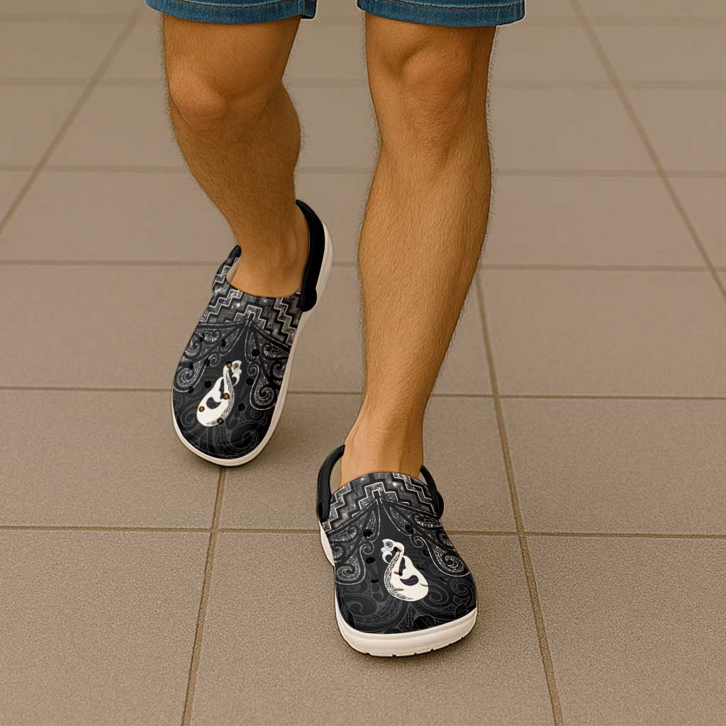 New Zealand Maori Clogs Shoes Poutama Manaia Black Paua Shell - Vibe Hoodie