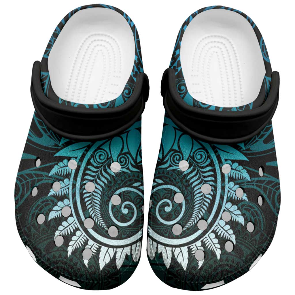 New Zealand Maori Koru Fern Clogs Shoes Spiral Polynesian Style Aqua Gradient - Vibe Hoodie