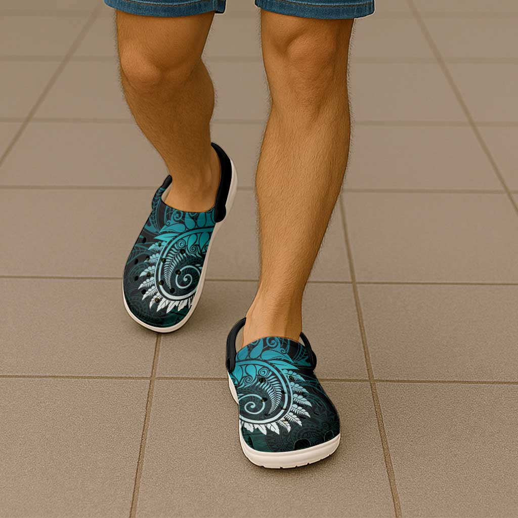 New Zealand Maori Koru Fern Clogs Shoes Spiral Polynesian Style Aqua Gradient - Vibe Hoodie