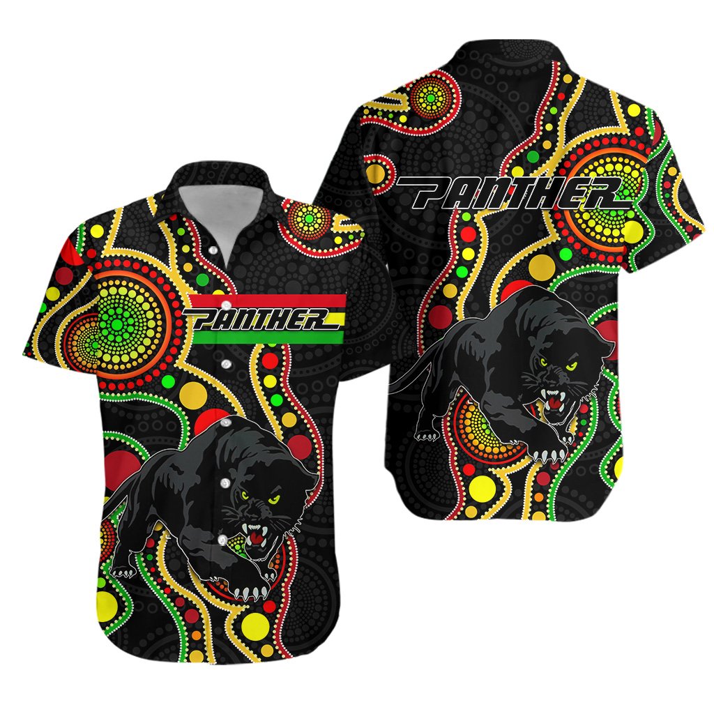 Penrith Hawaiian Shirt Black Panthers Indigenous - Vibe Hoodie Shop