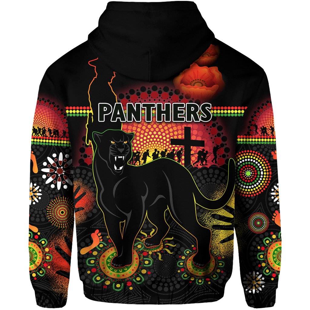 Penrith Zip Hoodie Indigenous Panthers ANZAC Day Lest We Forget - Vibe Hoodie Shop