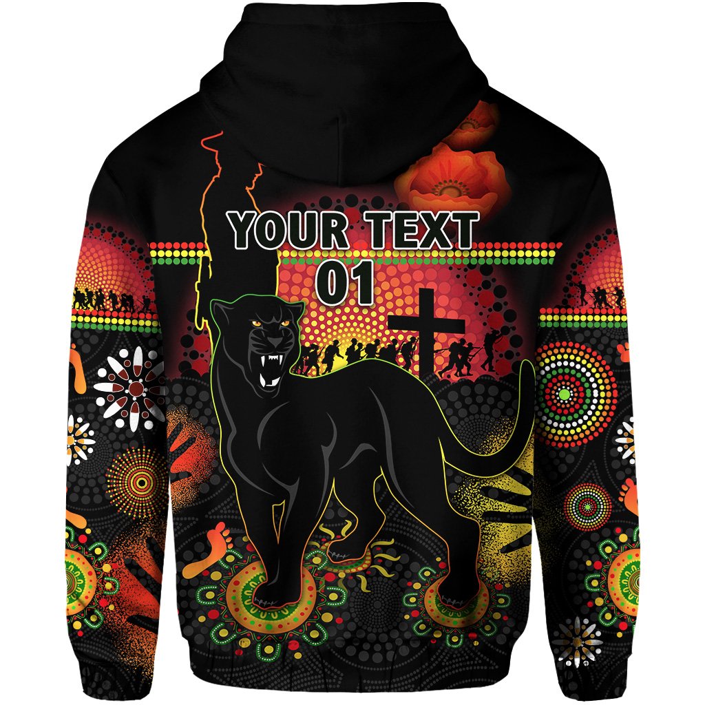 (Custom Personalised) Penrith Zip Hoodie Indigenous Panthers ANZAC Day Lest We Forget, Custom Text And Number - Vibe Hoodie Shop