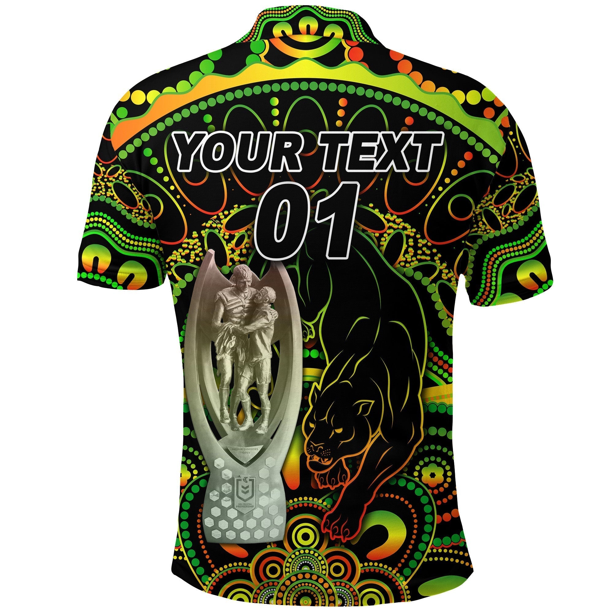 (Custom Personalised) Penrith Panthers Polo Shirt 2021 Indigenous Premiers - Trophy, Custom Text And Number - Vibe Hoodie Shop