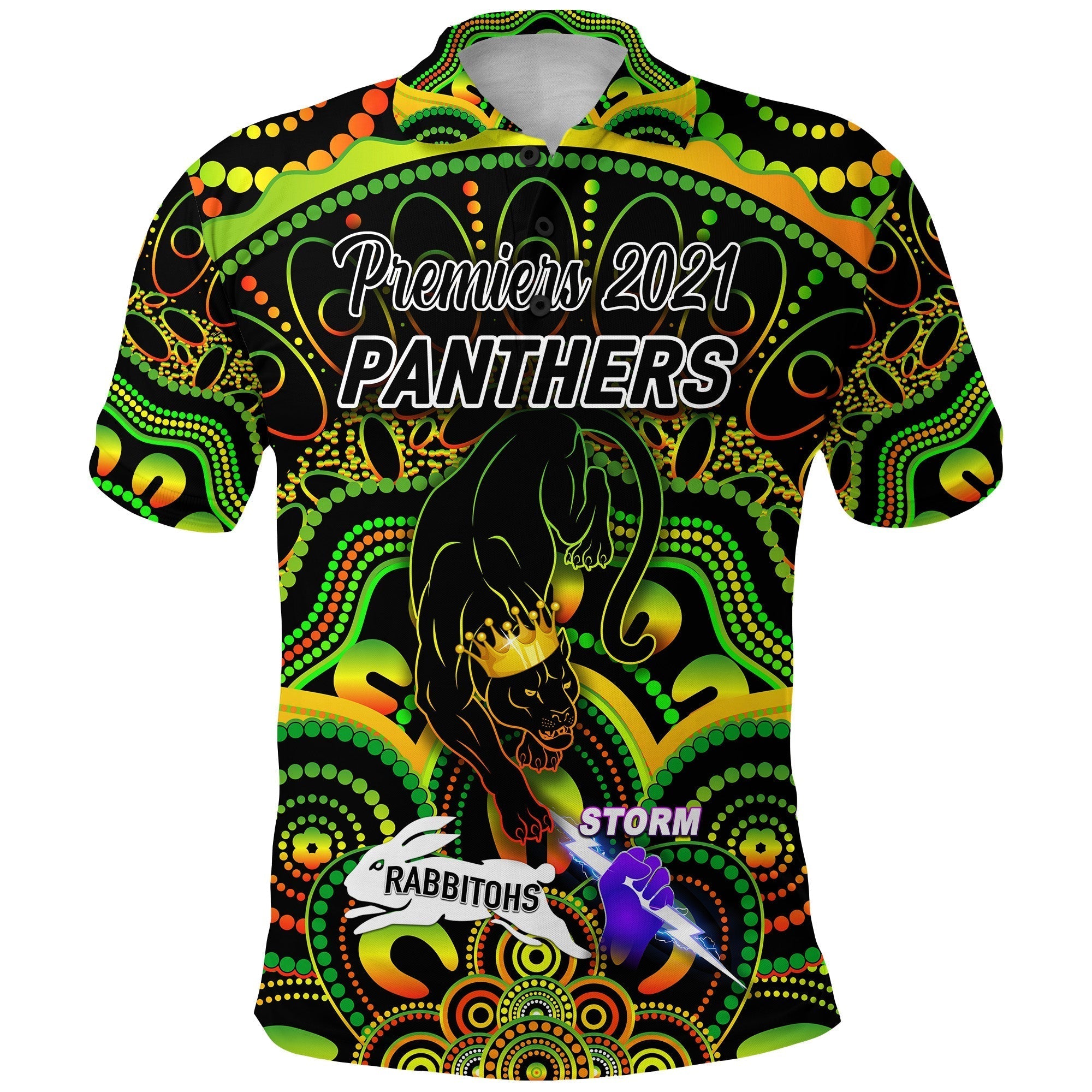 (Custom Personalised) Penrith Panthers Polo Shirt 2021 Indigenous Premiers - The King, Custom Text And Number - Vibe Hoodie Shop