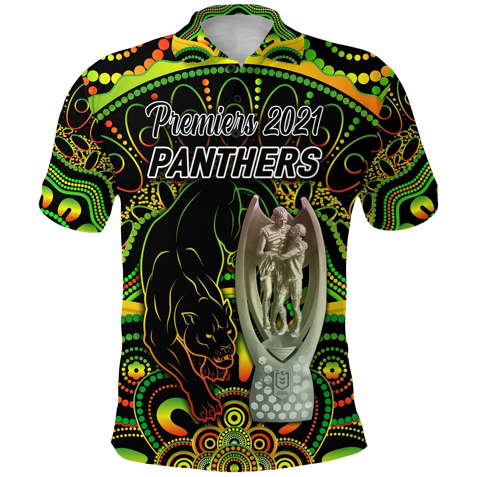 (Custom Personalised) Penrith Panthers Polo Shirt 2021 Indigenous Premiers - Trophy, Custom Text And Number - Vibe Hoodie Shop