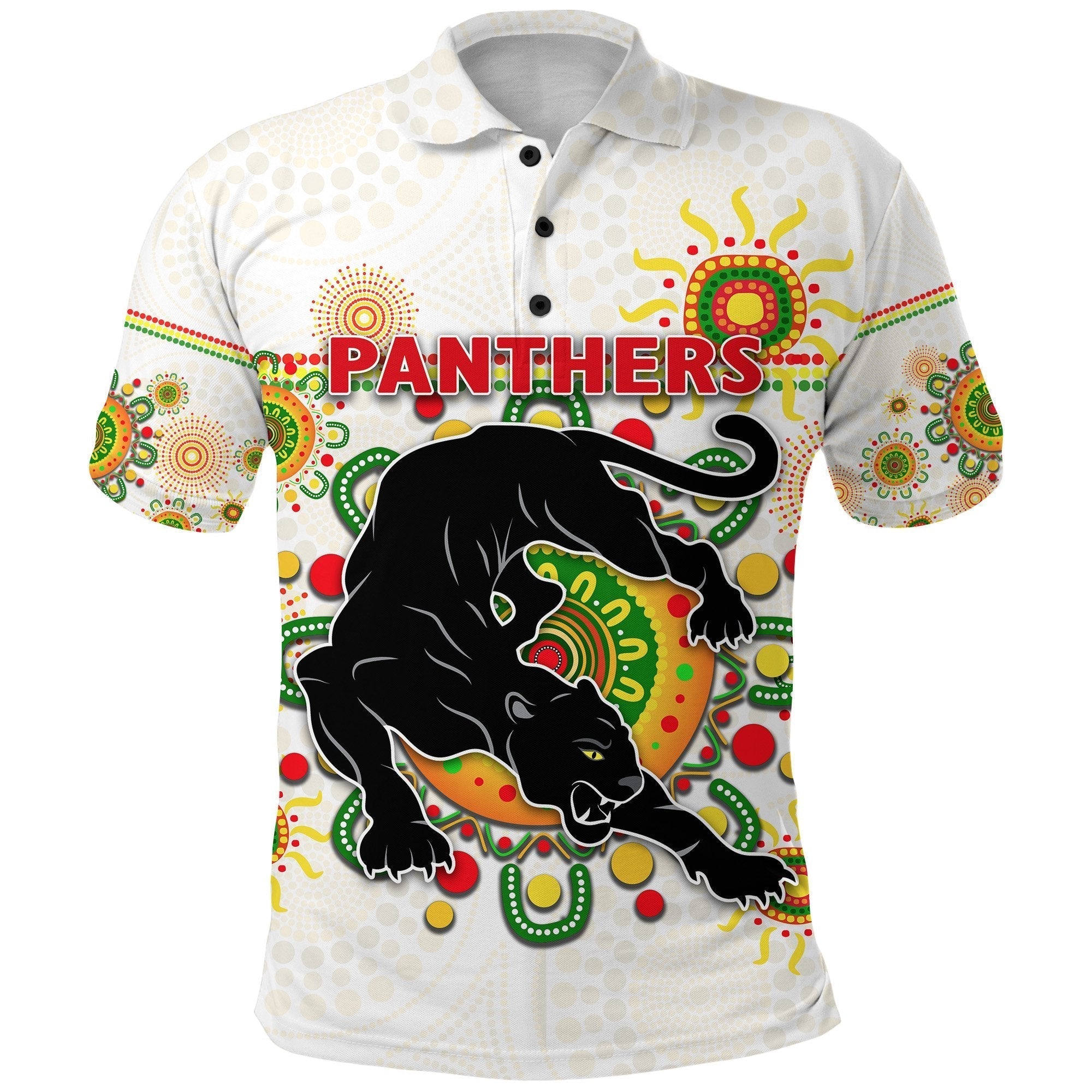 Penrith Polo Shirt Indigenous Panthers - White - Vibe Hoodie Shop