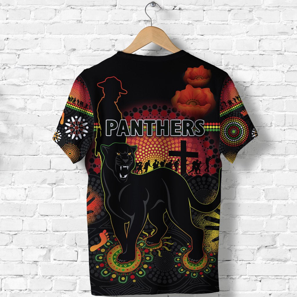 Penrith T shirt Indigenous Panthers ANZAC Day Lest We Forget - Vibe Hoodie Shop