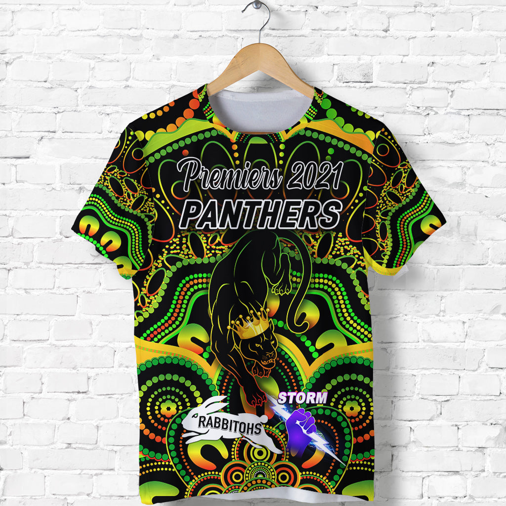 (Custom Personalised) Penrith Panthers T shirt 2021 Indigenous Premiers - The King, Custom Text And Number - Vibe Hoodie Shop